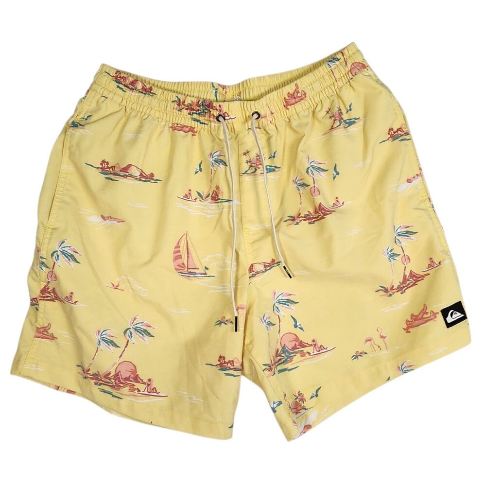 Quiksilver Island Breeze 17" Boardshorts Mens Large Yellow Tropical Drawstring